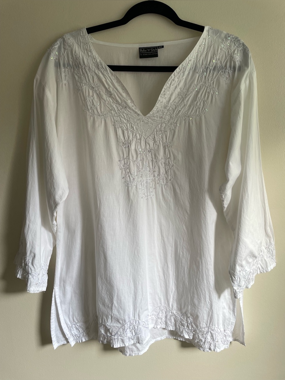 Ruby n Style 4X White Embroidered Boho Tunic Smaller Fit 21 PTP